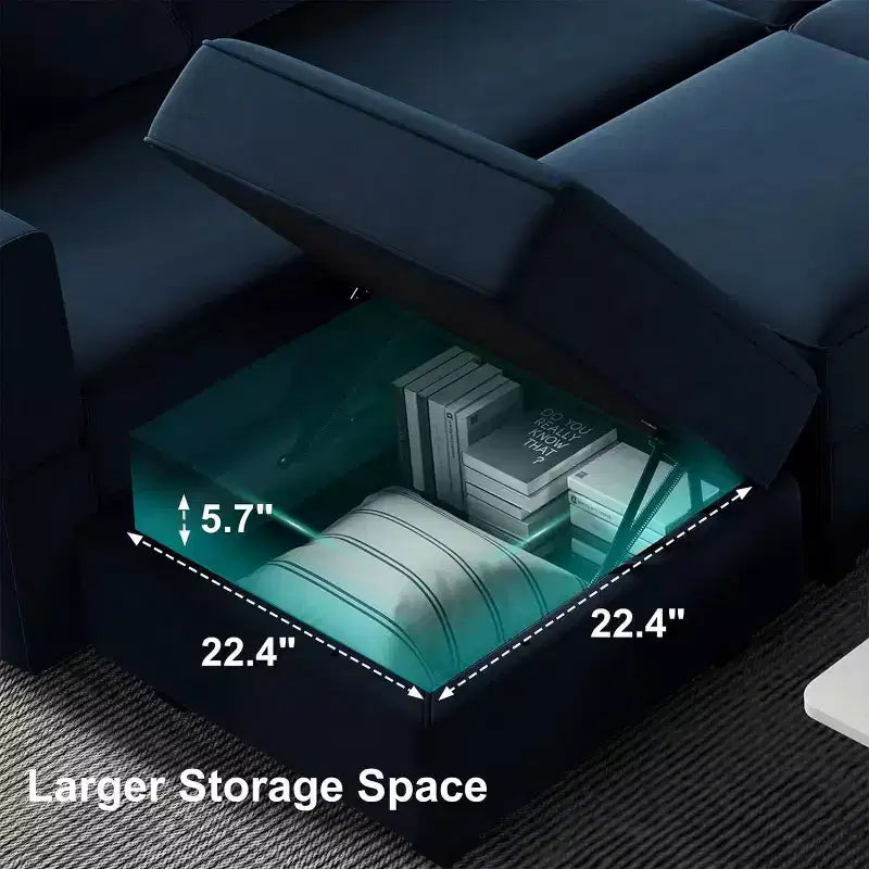 Modular Velvet Sectional Sofa with Storage Seat, 6-Seater, Adjustable Armrest & Washable Covers