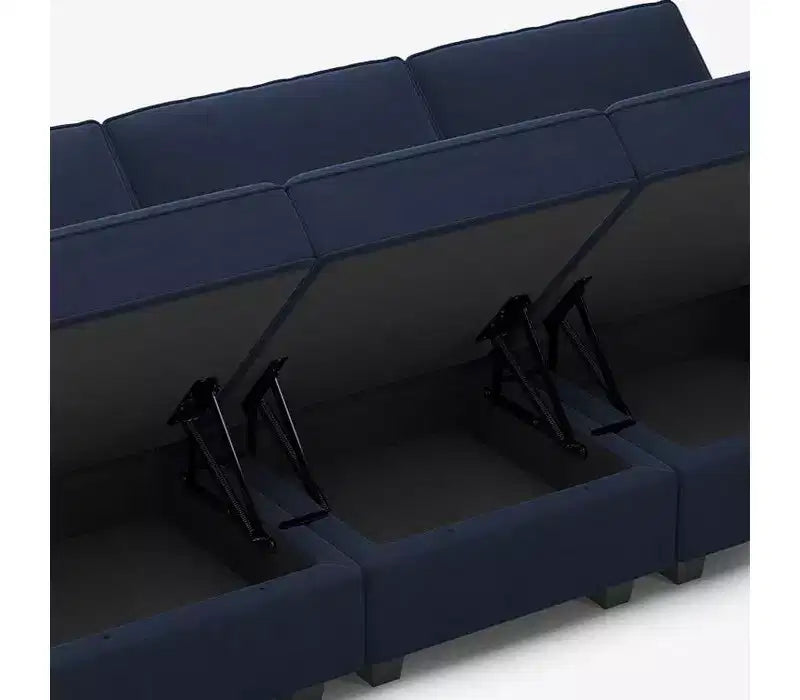 Modular Velvet Sectional Sofa with Storage Seat, 6-Seater, Adjustable Armrest & Washable Covers