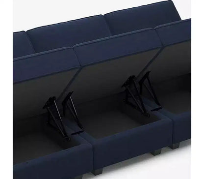 Modular Velvet Sectional Sofa with Storage Seat, 6-Seater, Adjustable Armrest & Washable Covers