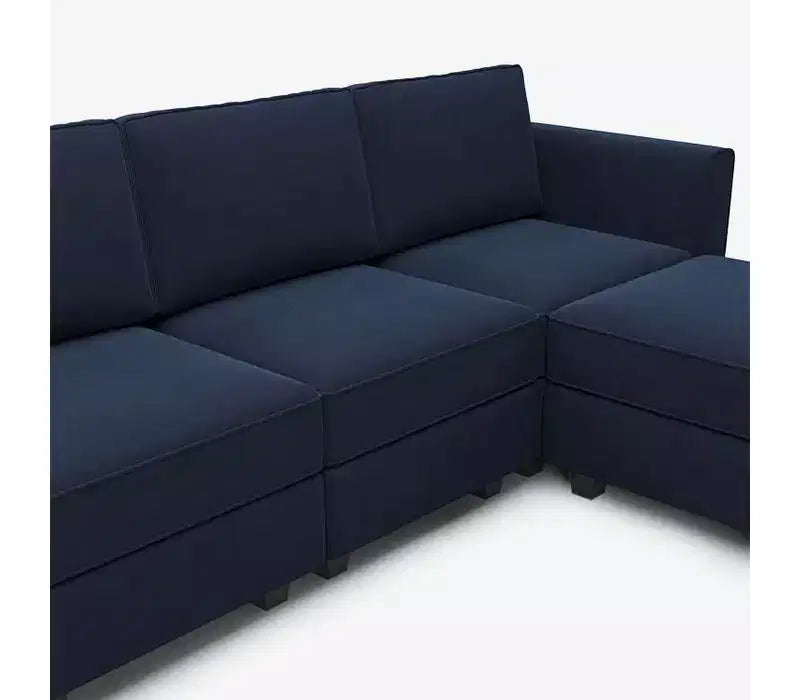 Modular Velvet Sectional Sofa with Storage Seat, 6-Seater, Adjustable Armrest & Washable Covers