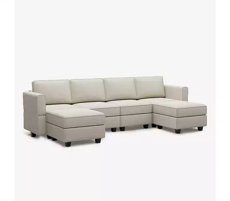 Modular Velvet Sectional Sofa with Storage Seat, 6-Seater, Adjustable Armrest & Washable Covers