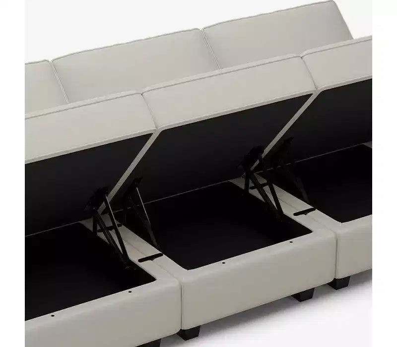 Modular Velvet Sectional Sofa with Storage Seat, 6-Seater, Adjustable Armrest & Washable Covers
