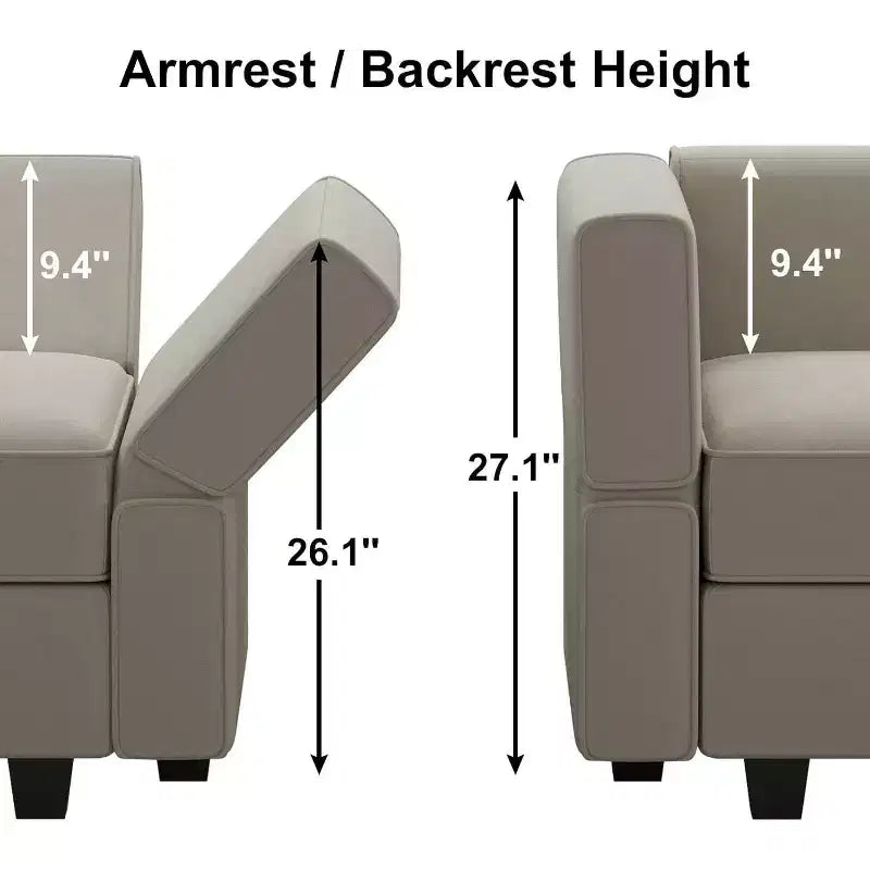 Modular Velvet Sectional Sofa with Storage Seat, 6-Seater, Adjustable Armrest & Washable Covers