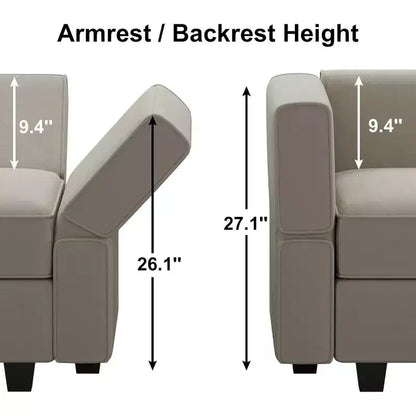 Modular Velvet Sectional Sofa with Storage Seat, 6-Seater, Adjustable Armrest & Washable Covers