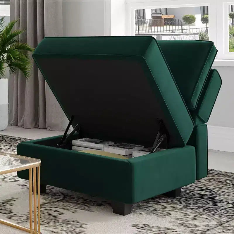 Modular Velvet Sectional Sofa with Storage Seat, 6-Seater, Adjustable Armrest & Washable Covers