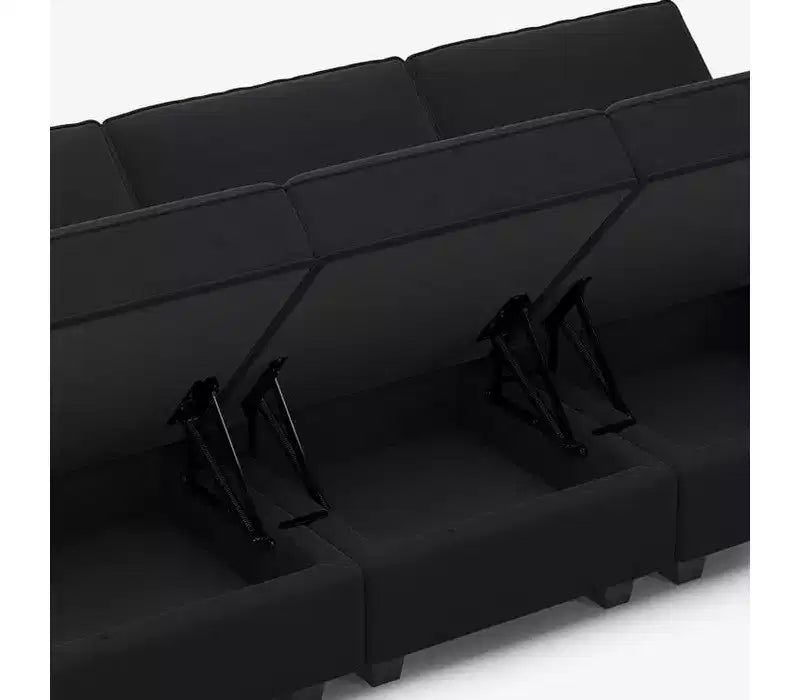 Modular Velvet Sectional Sofa with Storage Seat, 6-Seater, Adjustable Armrest & Washable Covers