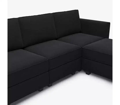 Modular Velvet Sectional Sofa with Storage Seat, 6-Seater, Adjustable Armrest & Washable Covers