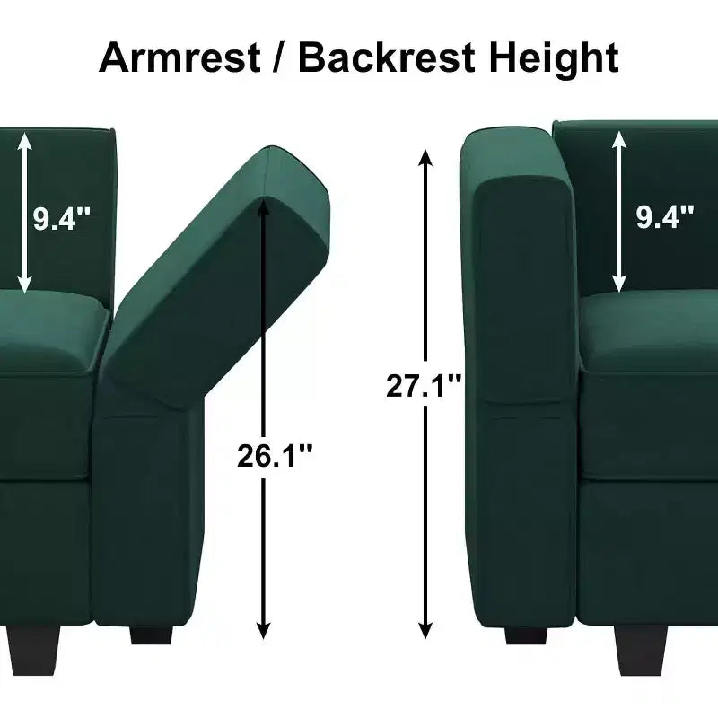 Modular Velvet Sectional Sofa with Storage Seat, 6-Seater, Adjustable Armrest & Washable Covers