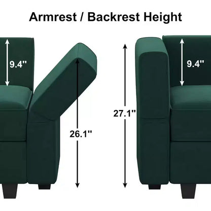 Modular Velvet Sectional Sofa with Storage Seat, 6-Seater, Adjustable Armrest & Washable Covers