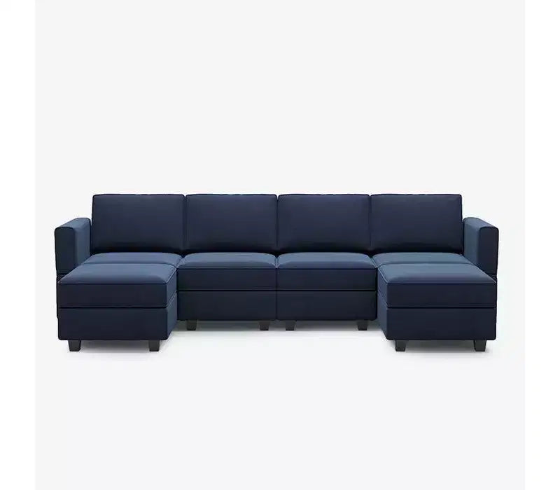 Modular Velvet Sectional Sofa with Storage Seat, 6-Seater, Adjustable Armrest & Washable Covers