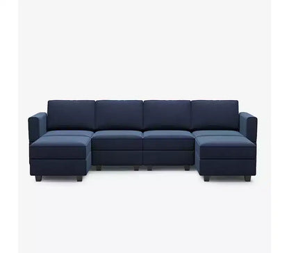 Modular Velvet Sectional Sofa with Storage Seat, 6-Seater, Adjustable Armrest & Washable Covers