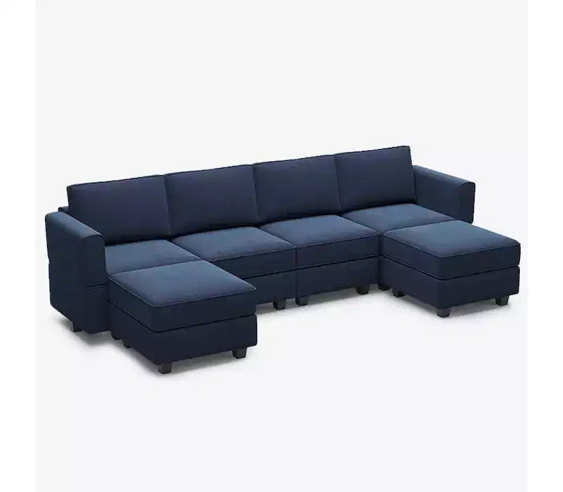 Modular Velvet Sectional Sofa with Storage Seat, 6-Seater, Adjustable Armrest & Washable Covers
