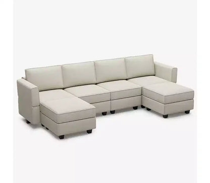Modular Velvet Sectional Sofa with Storage Seat, 6-Seater, Adjustable Armrest & Washable Covers