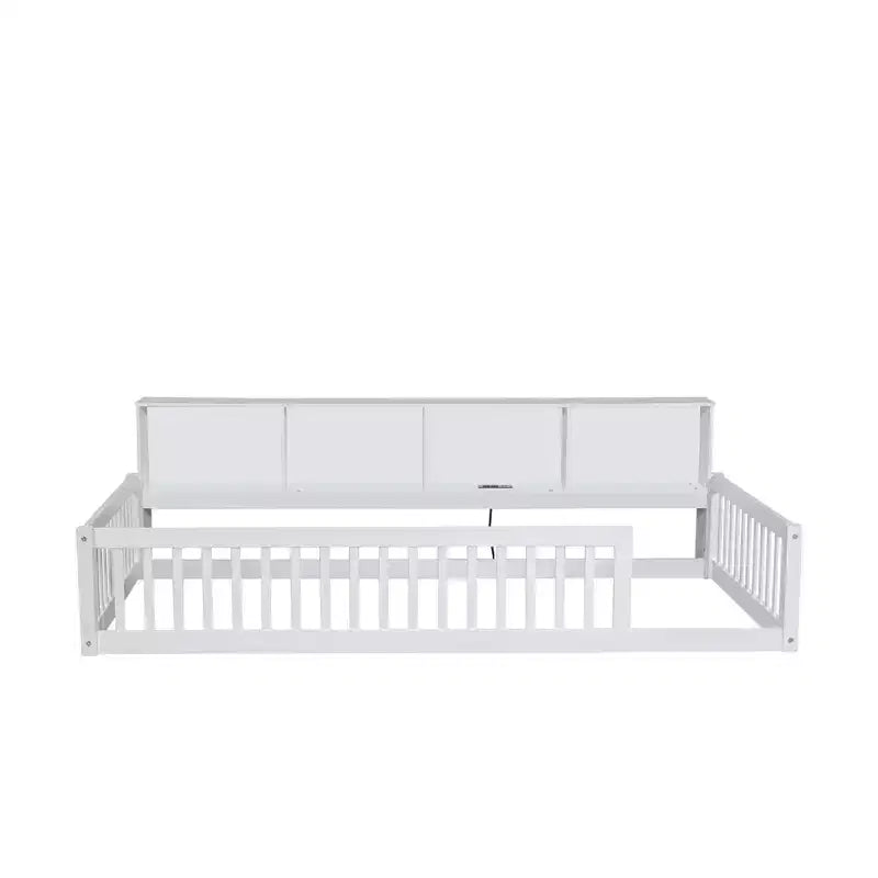 Twin XL Montessori Floor Bed with Storage Cabinets & USB Charging Ports, Pine Wood