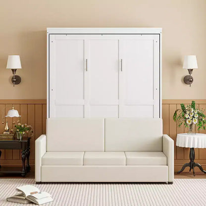 Full Size Murphy Bed with Sofa & Cushion, Folds Flat, MDF, 600 lbs Capacity