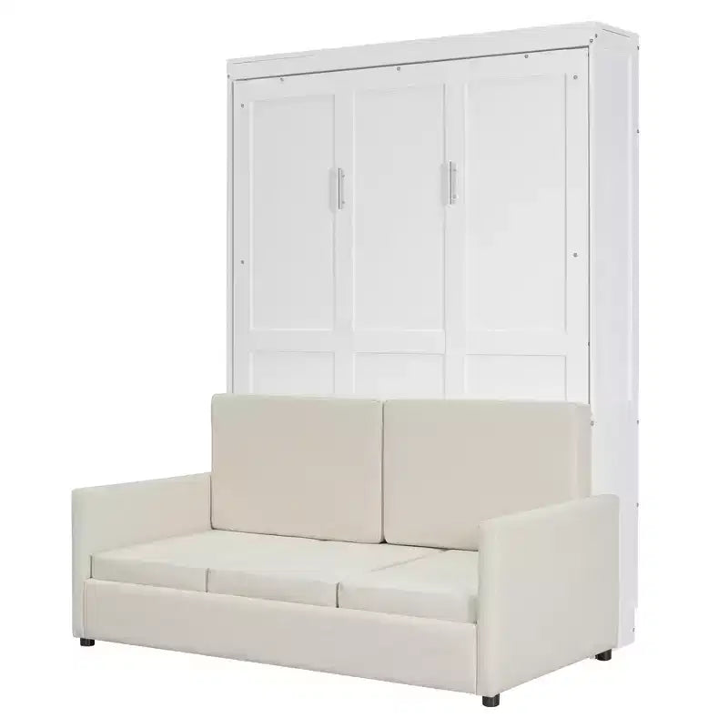 Full Size Murphy Bed with Sofa & Cushion, Folds Flat, MDF, 600 lbs Capacity