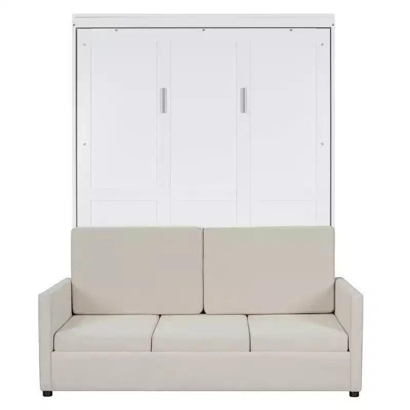 Full Size Murphy Bed with Sofa & Cushion, Folds Flat, MDF, 600 lbs Capacity
