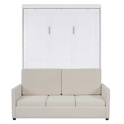 Full Size Murphy Bed with Sofa & Cushion, Folds Flat, MDF, 600 lbs Capacity