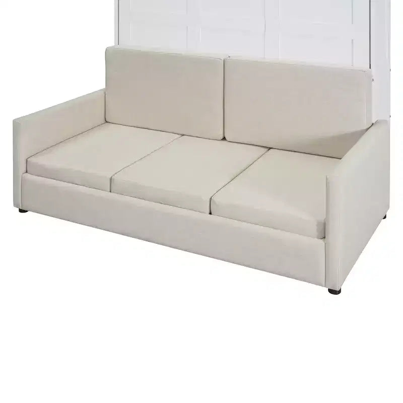 Full Size Murphy Bed with Sofa & Cushion, Folds Flat, MDF, 600 lbs Capacity