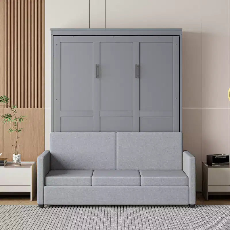 Full Size Murphy Bed with Sofa & Cushion, Folds Flat, MDF, 600 lbs Capacity