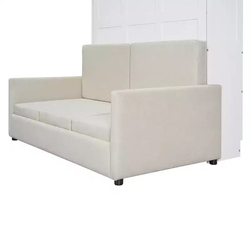 Full Size Murphy Bed with Sofa & Cushion, Folds Flat, MDF, 600 lbs Capacity