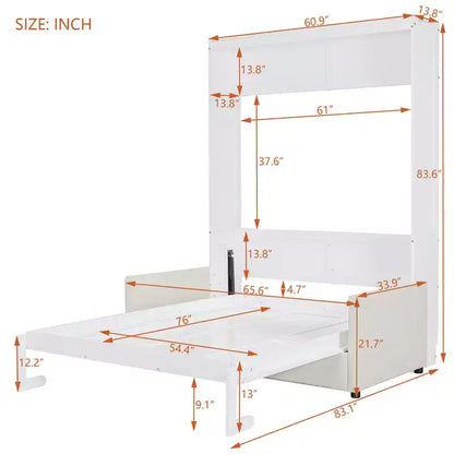 Full Size Murphy Bed with Sofa & Cushion, Folds Flat, MDF, 600 lbs Capacity