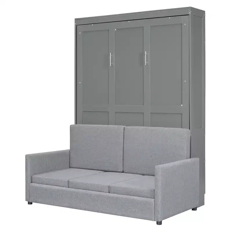 Full Size Murphy Bed with Sofa & Cushion, Folds Flat, MDF, 600 lbs Capacity