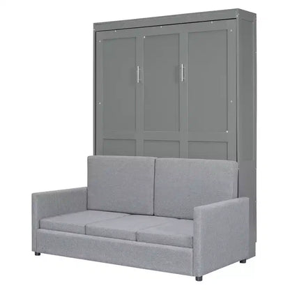 Full Size Murphy Bed with Sofa & Cushion, Folds Flat, MDF, 600 lbs Capacity