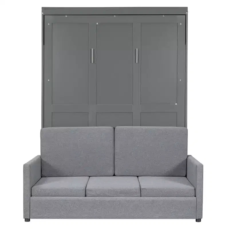 Full Size Murphy Bed with Sofa & Cushion, Folds Flat, MDF, 600 lbs Capacity