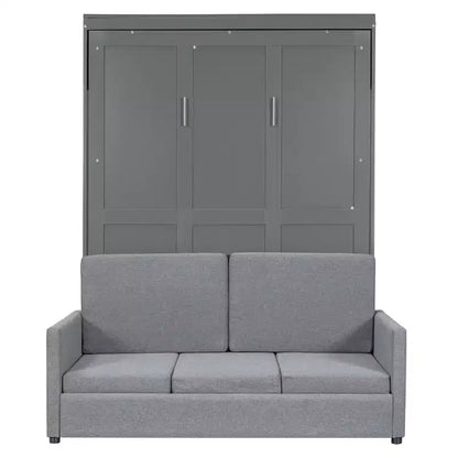 Full Size Murphy Bed with Sofa & Cushion, Folds Flat, MDF, 600 lbs Capacity