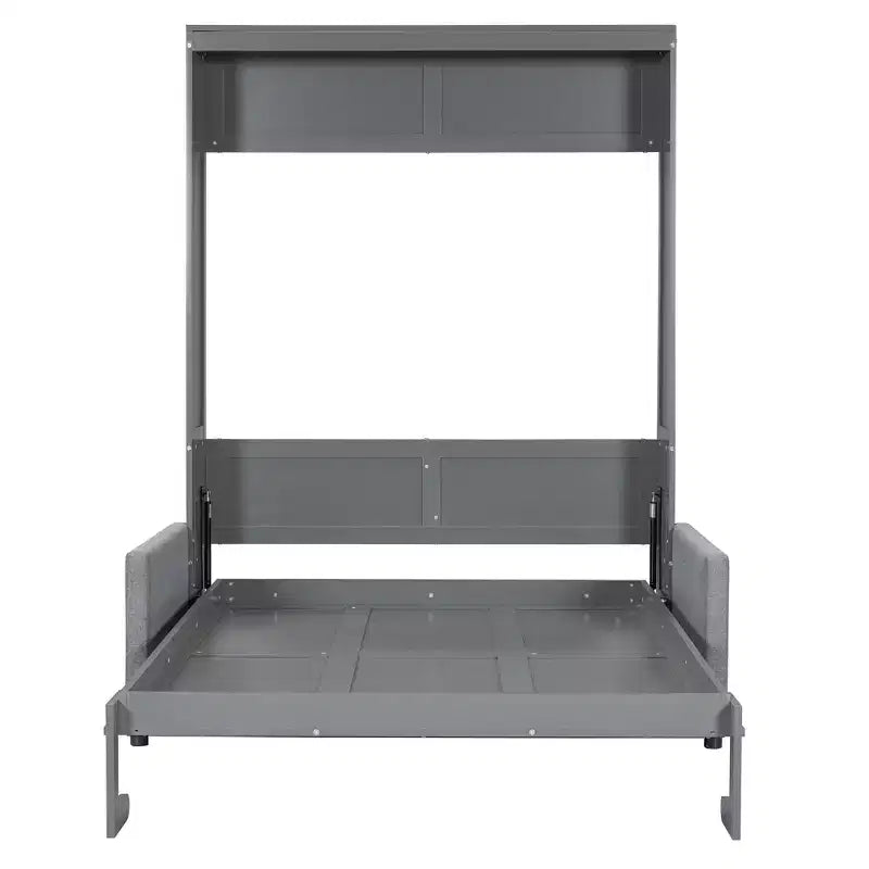 Full Size Murphy Bed with Sofa & Cushion, Folds Flat, MDF, 600 lbs Capacity