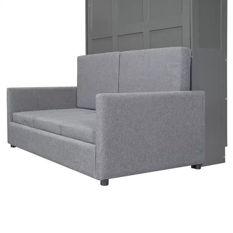 Full Size Murphy Bed with Sofa & Cushion, Folds Flat, MDF, 600 lbs Capacity