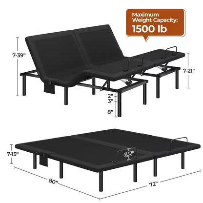Adjustable Bed Base with Independent Head & Foot Incline, LED Lights & USB Ports, 750 lbs