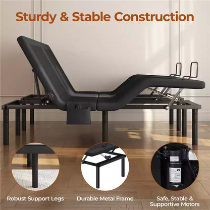 Adjustable Bed Base with Independent Head & Foot Incline, LED Lights & USB Ports, 750 lbs