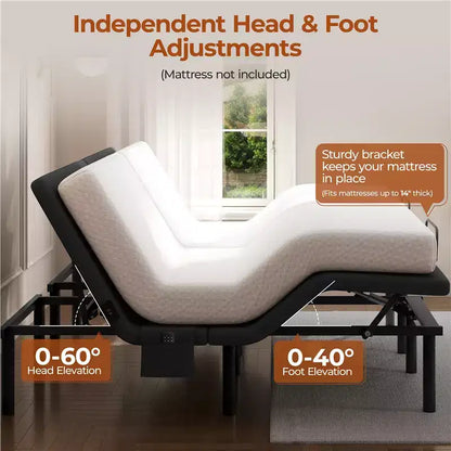 Adjustable Bed Base with Independent Head & Foot Incline, LED Lights & USB Ports, 750 lbs
