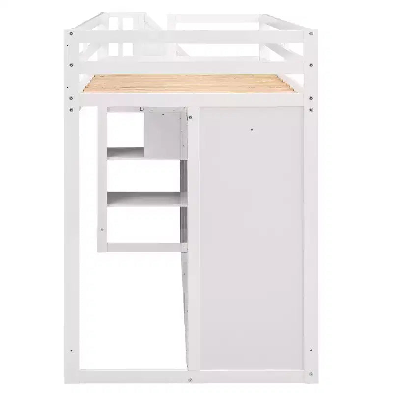 Full Loft Bed with Wardrobes, Drawers, Shelves & Storage Ladder, Pine Wood, 93x42in