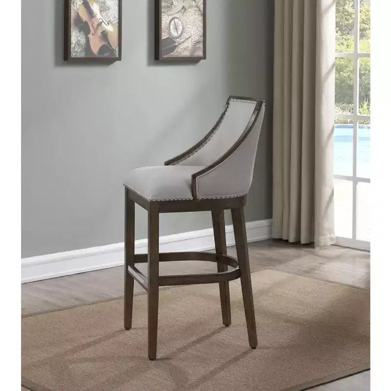 26in Counter Height Barstool with Upholstered Seat & Solid Birch Frame, Drift Brown