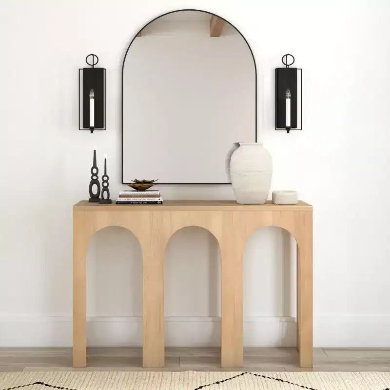 47in Solid Pine Wood Console Table with Arch Legs, Low-VOC Finish, Entryway & Foyer