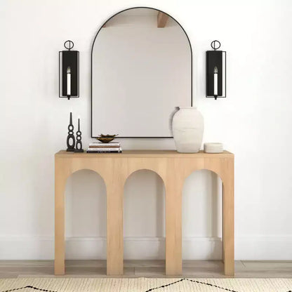 47in Solid Pine Wood Console Table with Arch Legs, Low-VOC Finish, Entryway & Foyer