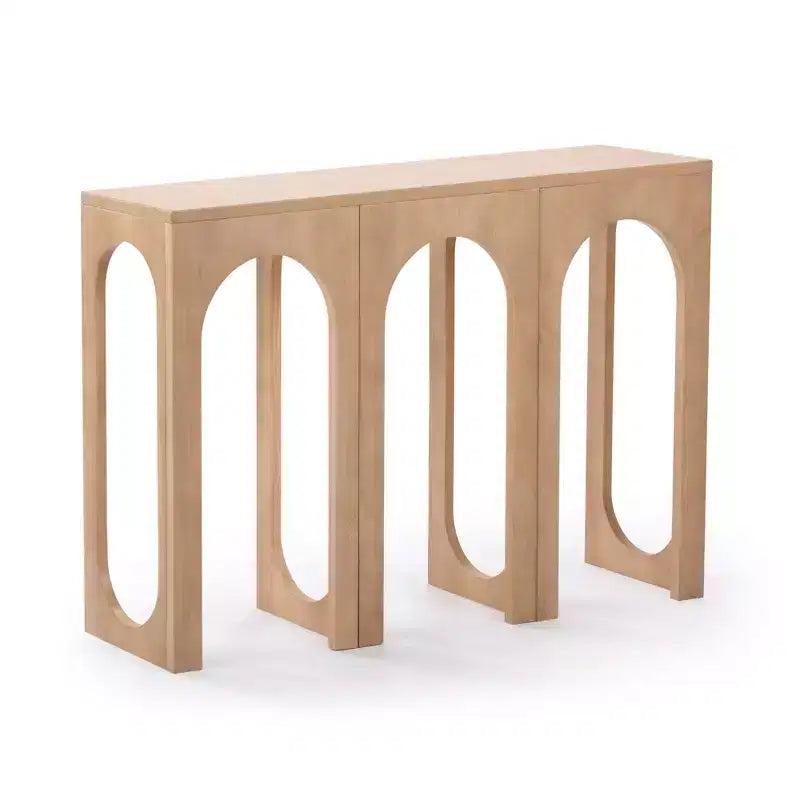 47in Solid Pine Wood Console Table with Arch Legs, Low-VOC Finish, Entryway & Foyer