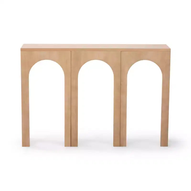 47in Solid Pine Wood Console Table with Arch Legs, Low-VOC Finish, Entryway & Foyer