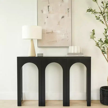 47in Solid Pine Wood Console Table with Arch Legs, Low-VOC Finish, Entryway & Foyer