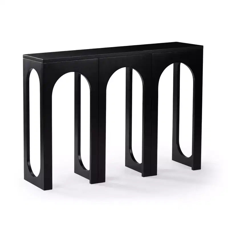 47in Solid Pine Wood Console Table with Arch Legs, Low-VOC Finish, Entryway & Foyer