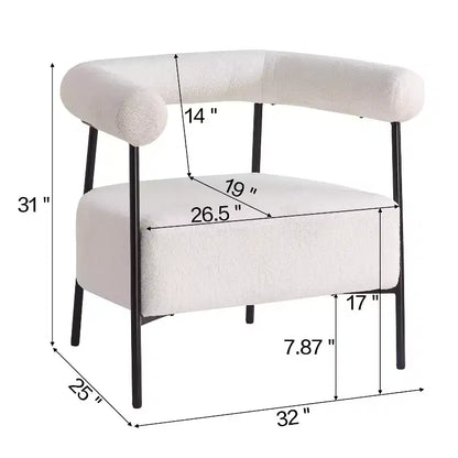 Modern Boucle Upholstered Curved Accent Chair with Metal Frame, White, 300 lbs