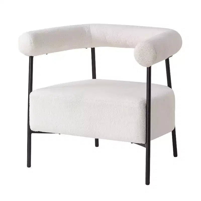 Modern Boucle Upholstered Curved Accent Chair with Metal Frame, White, 300 lbs