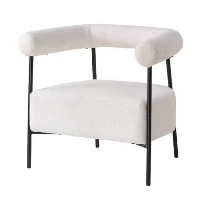 Modern Boucle Upholstered Curved Accent Chair with Metal Frame, White, 300 lbs