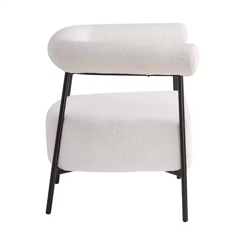 Modern Boucle Upholstered Curved Accent Chair with Metal Frame, White, 300 lbs