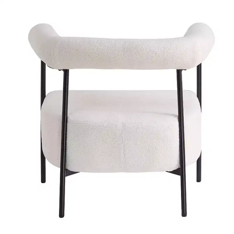 Modern Boucle Upholstered Curved Accent Chair with Metal Frame, White, 300 lbs