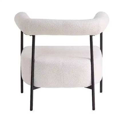 Modern Boucle Upholstered Curved Accent Chair with Metal Frame, White, 300 lbs