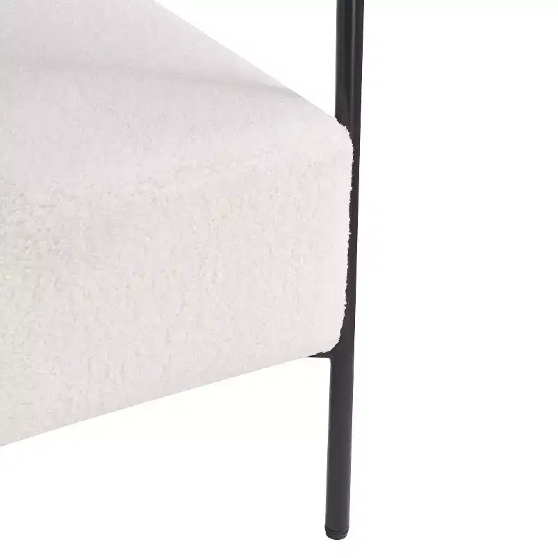 Modern Boucle Upholstered Curved Accent Chair with Metal Frame, White, 300 lbs